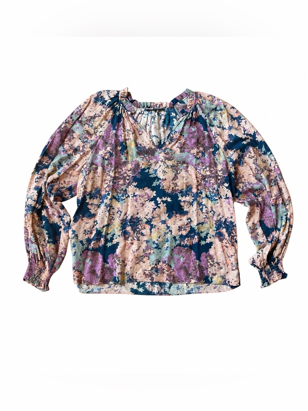 Caballero Floral Peasant Blouse Women’s Medium Boho Balloon Sleeve V-Neck